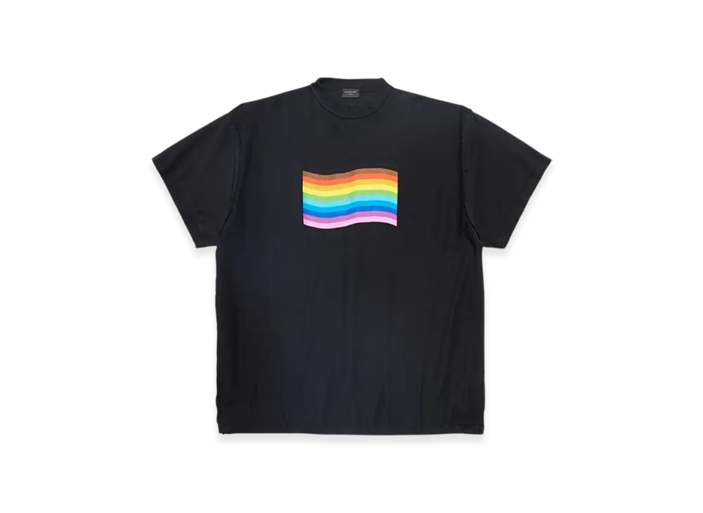 BALENCIAGA Rainbow Flag Inside-Out T-Shirt Oversized "Black"