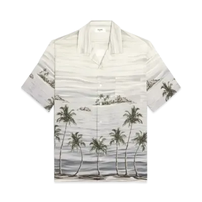 CELINE Hawaiian Shirt In Rayon "Craie/Gray"