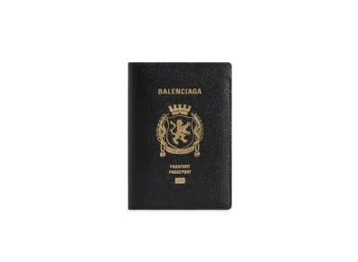 BALENCIAGA Passport Holder In Semi Matte Soft Textured Calfskin "Black"