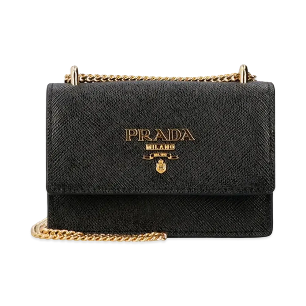 PRADA Saffiano Leather Chain Card Holder "Black"