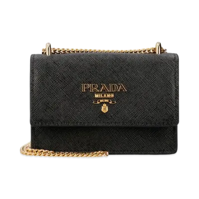 PRADA Saffiano Leather Chain Card Holder "Black"