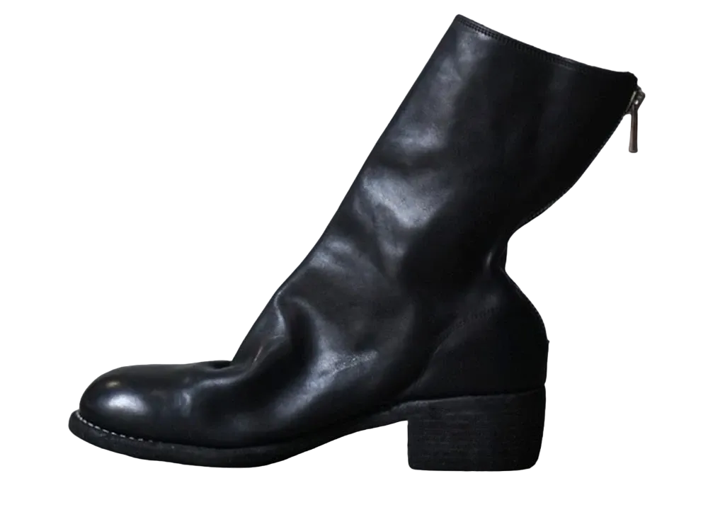 GUIDI Back Zip Mid Boots Horse Full Grain Leather "Black" 788 Leather Sole(Heel Double Sole)