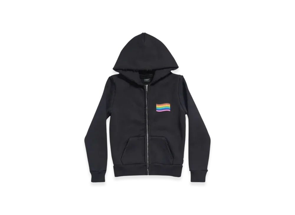 BALENCIAGA Rainbow Flag Zip-Up Hoodie Small Fit "Black"