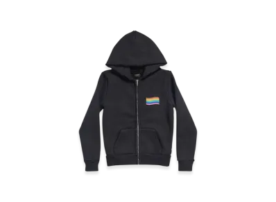 BALENCIAGA Rainbow Flag Zip-Up Hoodie Small Fit "Black"