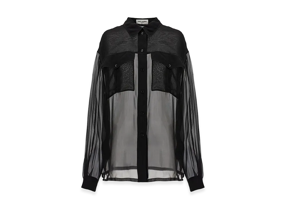 Saint Laurent Women's Silk Muslin Shirt "Black"