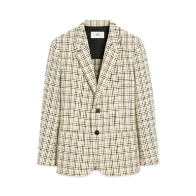 AMI PARIS Check Wool Semi-Lined Jacket "BlancCreme/Noir"