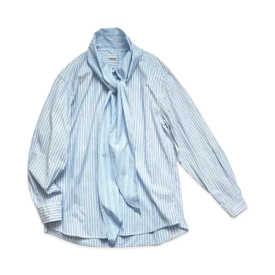 KAPITAL COTTON STRIPED BOW TAI PUBS SHIRT "Blue"