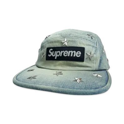 Supreme Stars Studded Denim Camp Cap "Washed Indigo"