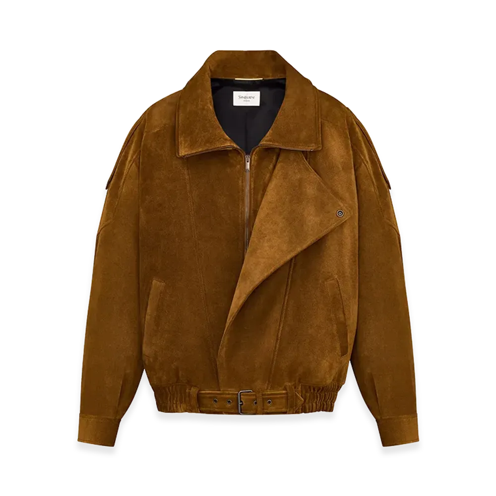 Saint Laurent Women's Oversized Vintage Split-Leather Jacket "Gray"