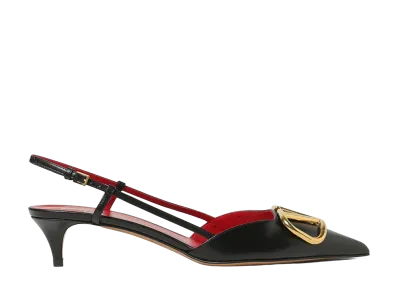 Valentino Garavani Women's Slingback With Leather Logo "Black"