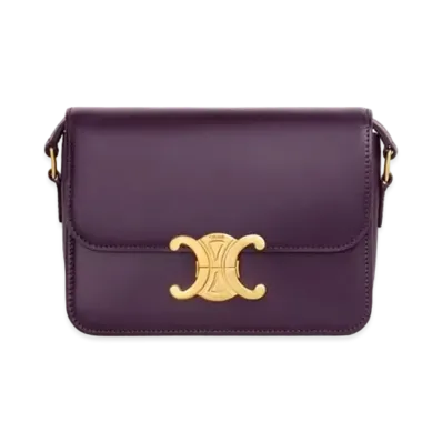 CELINE Teen Triomphe Bag In Shiny Calfskin "Aubergine"