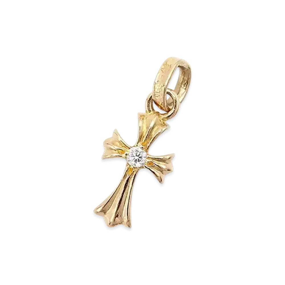 Chrome Hearts 22K CH Cross Baby Fat Charm (1 Diamond On Each Side) "Yellow Gold"