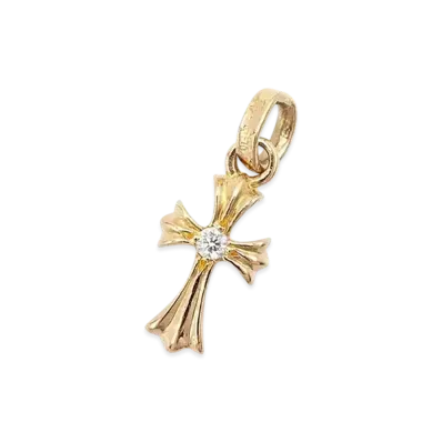 Chrome Hearts 22K CH Cross Baby Fat Charm (1 Diamond On Each Side) "Yellow Gold"