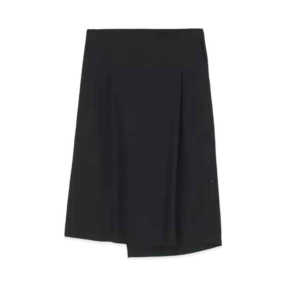 Yohji Yamamoto 24Momme Spun Silk Twill Y-Side Vent Tuck Wrap Cloth "Black"
