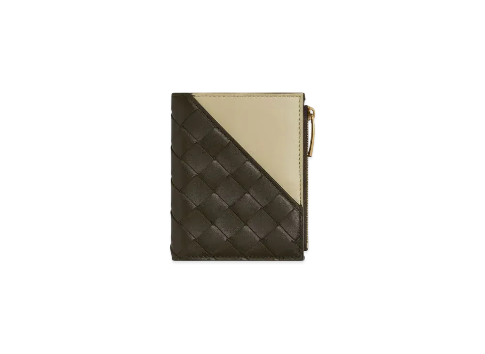 Bottega Veneta Intrecciato Diagonal Small Bi-Fold Wallet "Kaki/Light Butterscotch"
