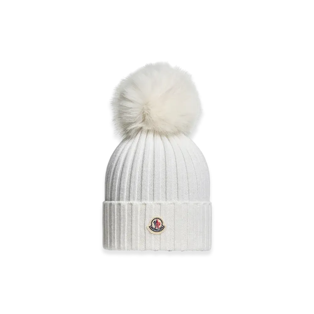MONCLER Wool Beanie with Pom Pom "White"