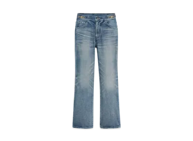 CELINE Women's Dylan Flared Jeans with Signature in Union Wash Denim "Union Wash"