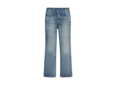 CELINE Women's Dylan Flared Jeans with Signature in Union Wash Denim "Union Wash"