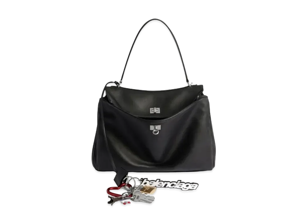BALENCIAGA Rodeo Medium Handbag In Used Smooth Calfskin with One Charm Aged-Silver Hardware "Black"