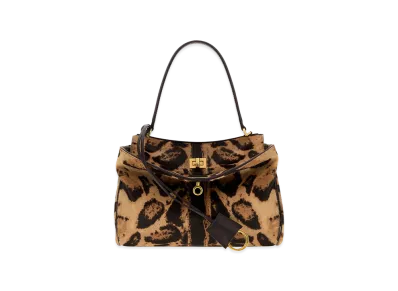 BALENCIAGA Women's Rodeo Small Leopard Print Leather Handbag "Brown"