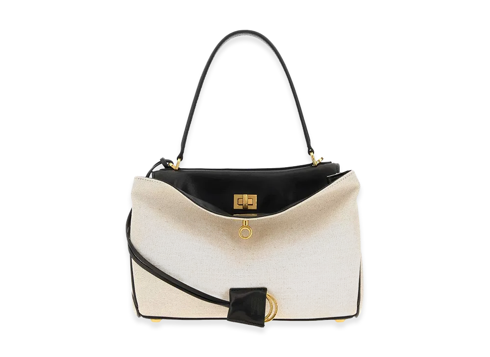 BALENCIAGA Women's Two-Tone Canvas And Leather Small Rodeo Handbag "Beige"