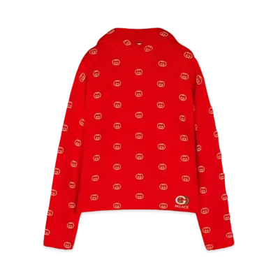 PALACE GUCCI Wool Knit Strawberry Hoodie With Studs And Crochet Detail "Red"