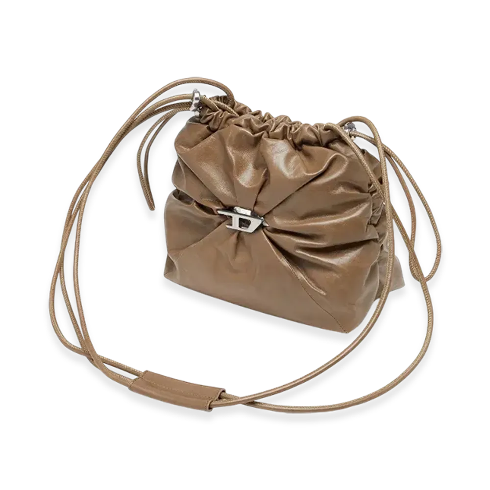 Diesel Scrunch-D Bucket Scrunch-D-Bucket Bag In Shiny Wrinkled Leather "Light Brown"