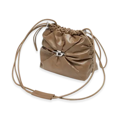 Diesel Scrunch-D Bucket Scrunch-D-Bucket Bag In Shiny Wrinkled Leather "Light Brown"