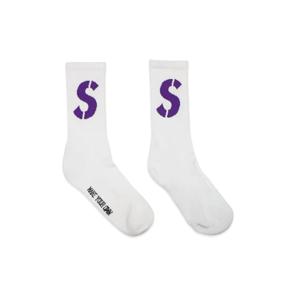 SAPEur Crew Socks Purple S Logo "White"