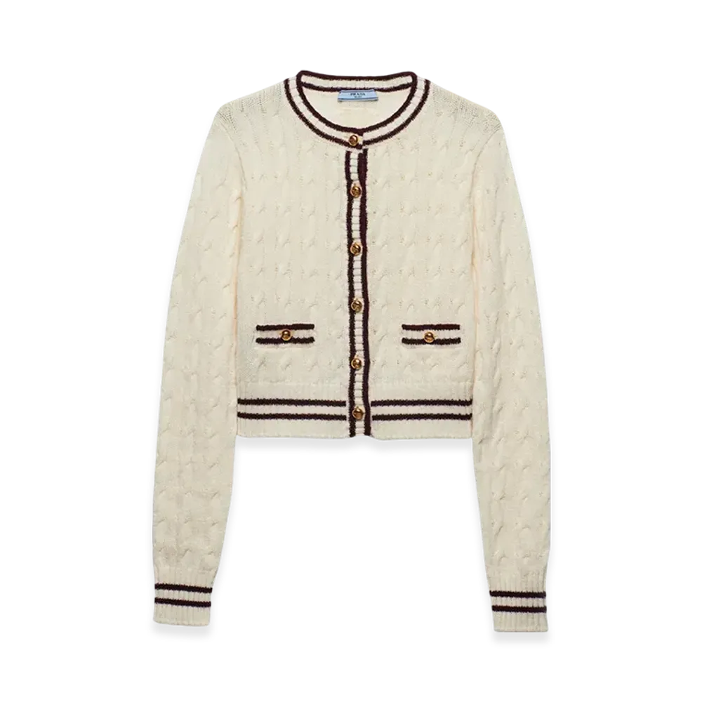PRADA Women's Wool Cardigan "White/Burgundy"
