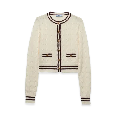 PRADA Women's Wool Cardigan "White/Burgundy"