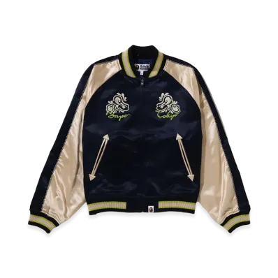 A BATHING APE Women's Paisley Pattern Ape Head Souvenir Jacket "Navy"