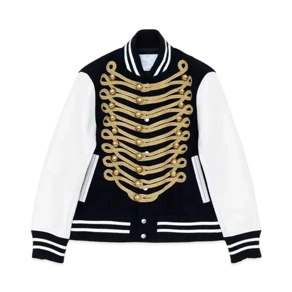 sacai Gem Women's Wool Melton X Leather Blouson "Navy/Off White"