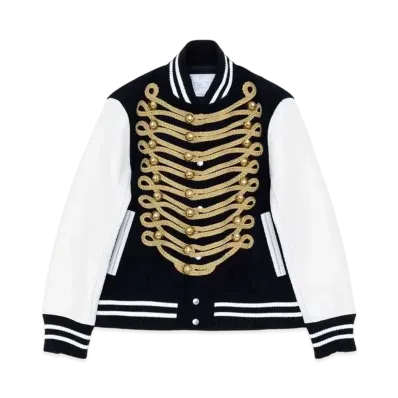 sacai Gem Women's Wool Melton X Leather Blouson "Navy/Off White"