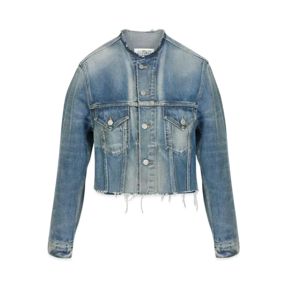 Maison Margiela Men's Cropped Collarless Denim Jacket "Blue"