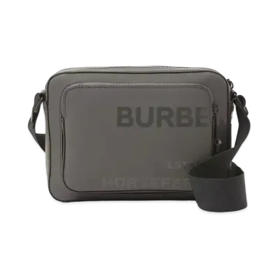 BURBERRY Horse Ferry Print Coating Cotton Canvas Crossbody Bag "Sepia Gray"