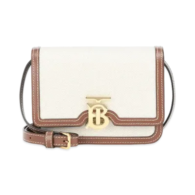 Burberry Mini Two Tone Canvasleather TB Bag "Natural/Malt Brown"