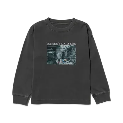 B:MING by BEAMS x PUPPET SUNSUN Kids / Fade Photo Print Long Sleeve T-Shirt Book "InkBlack"