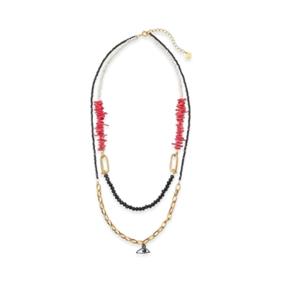 UNDERCOVER Brass Bead Double Strand Necklace "Black"