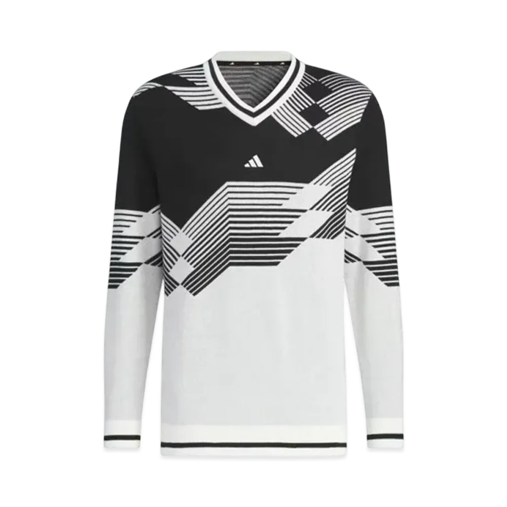 adidas Archive Graphic V-Neck Long Sleeve Sweater "White/Black"