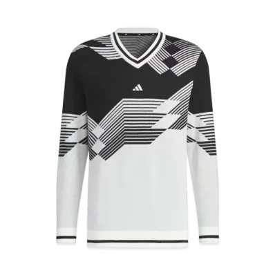 adidas Archive Graphic V-Neck Long Sleeve Sweater "White/Black"