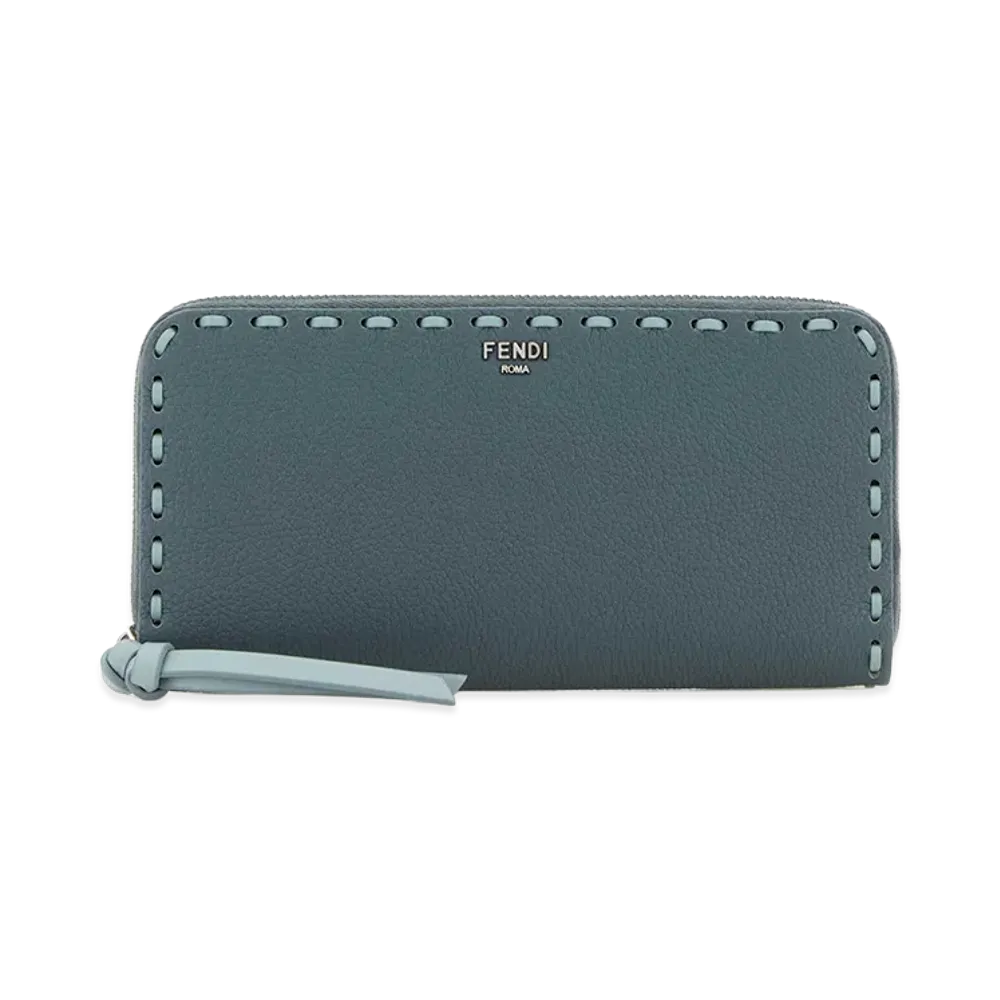 FENDI Women's Leather Large Peekaboo Wallet "Light Blue"