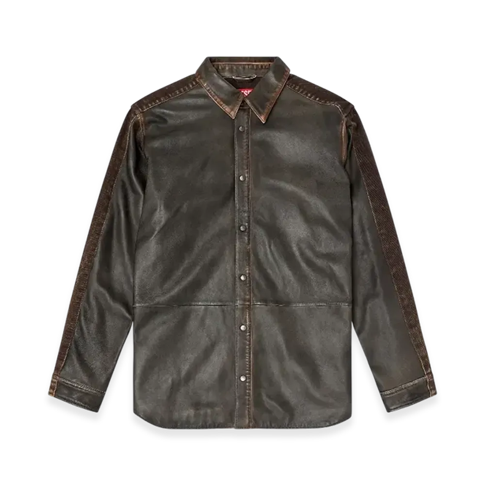 Diesel S-Frey Leather And Denim Shirt "Black"