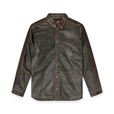 Diesel S-Frey Leather And Denim Shirt "Black"