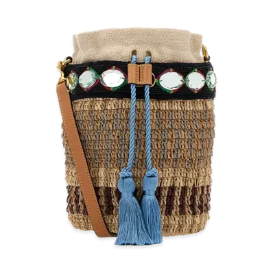Valentino Women's Embroidered Raffia V Logo Signature Bucket Bag "Printed"