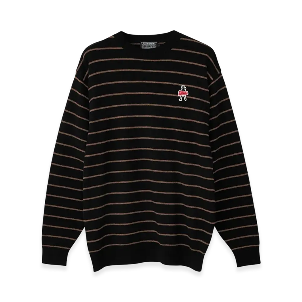 HYSTERIC GLAMOUR Vixen Girl Patch Striped Sweater "Black"