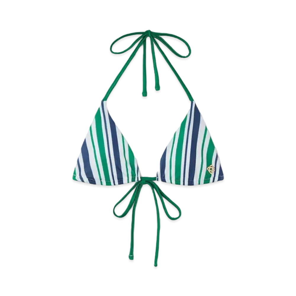 Casablanca Striped String Bikini Top "Green, Blue And White"
