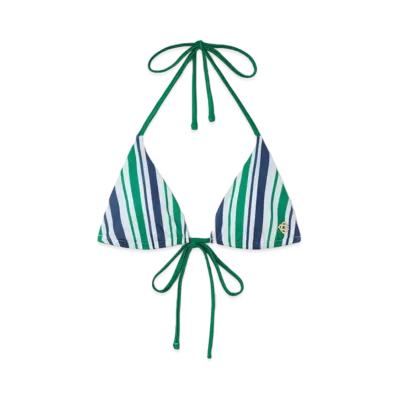 Casablanca Striped String Bikini Top "Green, Blue And White"
