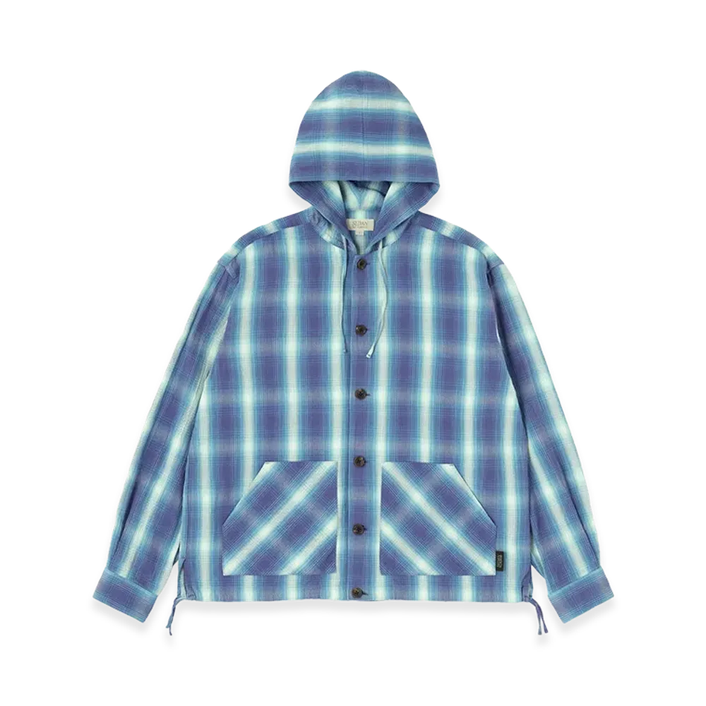 SEDAN ALL-PURPOSE Ombre Plaid Hooded Shirt "Navy Plaid"