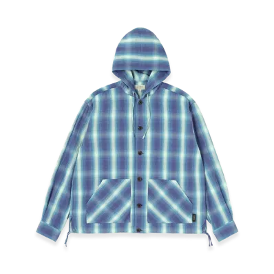 SEDAN ALL-PURPOSE Ombre Plaid Hooded Shirt "Navy Plaid"
